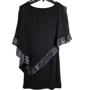SLNY Asymmetrical Chiffon Overlay Shift Dress Beaded Trim Cocktail Evening 4
